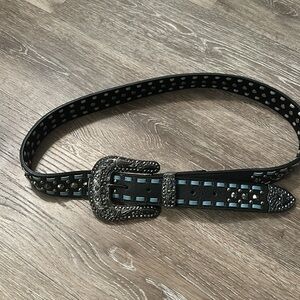 Black Studded Belt western with turquoise leather Accents